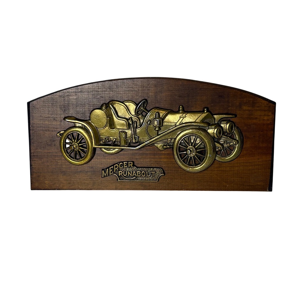 Vintage Mercer Runabout 3D Wall Plaque Wood Brass Tone Antique Car Decor 15 Inch